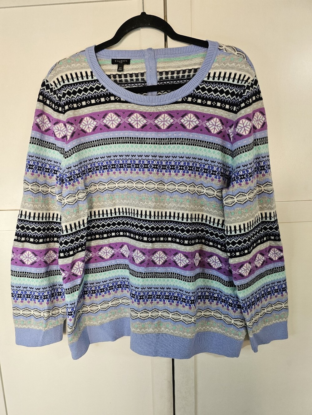 Talbots Plus 2X Fair Isle Lambswool Blend Sweater Multicolor Nordic Pullover